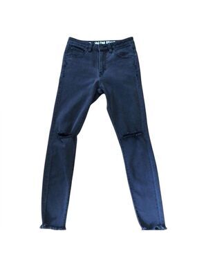 VOLCOM jeans ripped knees distressed  black skinny high waisted ankle raw hem 6